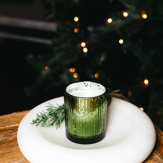 Mahogany Moss Holiday Candle, Glass Votive 4 oz