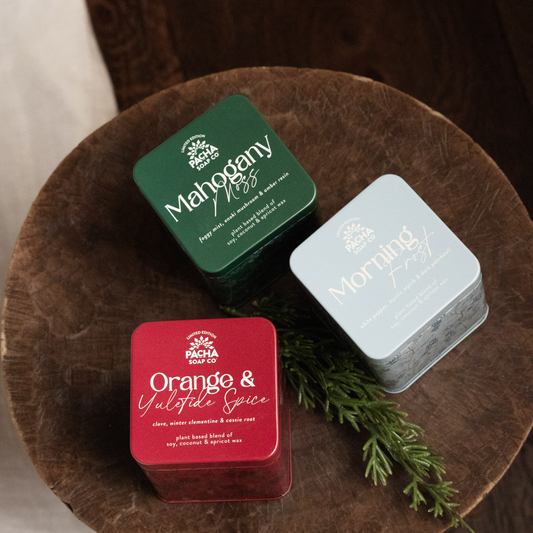 Orange & Yuletide Spice Holiday Candle, Square Tin 8 oz