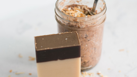Image of Coconut Milk Overnight Oats next to bar of soap