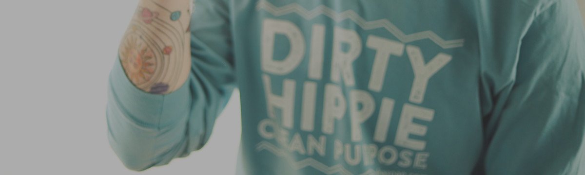 Image of long sleeve blue and white Dirty Hippie t shirt