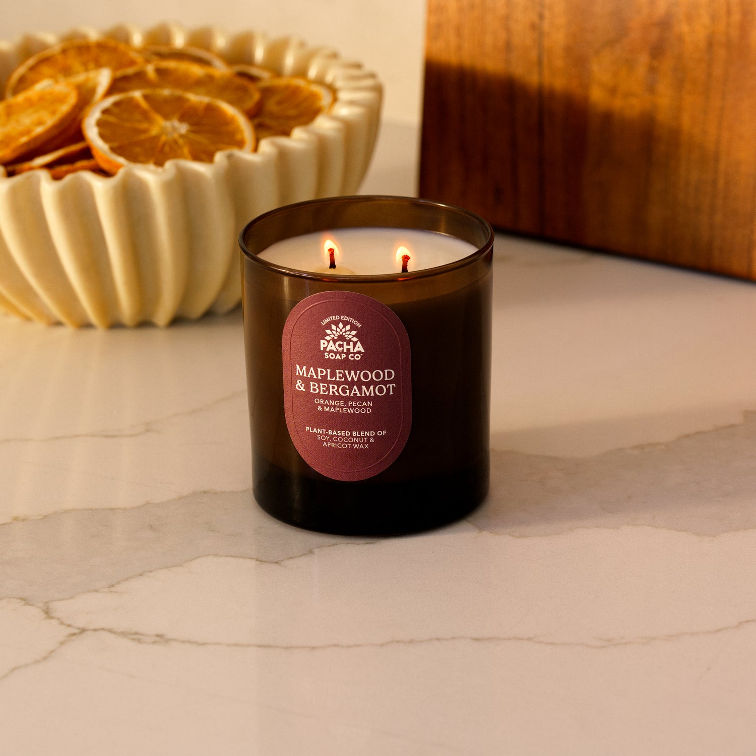 Maplewood & Bergamot Signature Candle, Amber Glass 7.5 oz