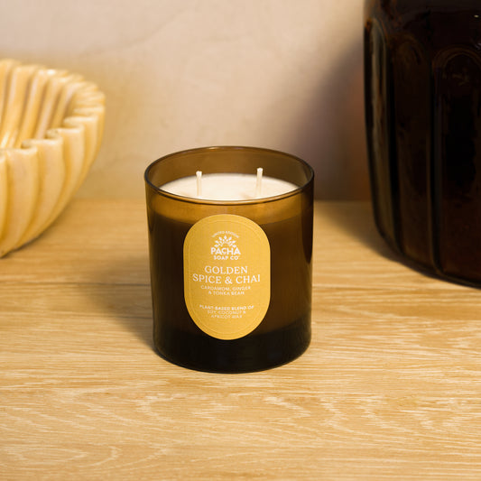 Golden Spice & Chai Signature Candle, Amber Glass 7.5 oz