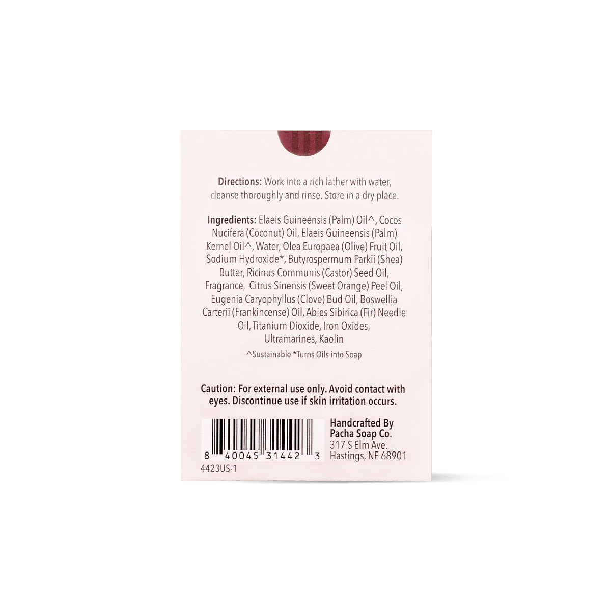 Pacha Soap's Bar Soap Set in a back facing view, showing product information.