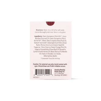 Pacha Soap's Bar Soap Set in a back facing view, showing product information.
