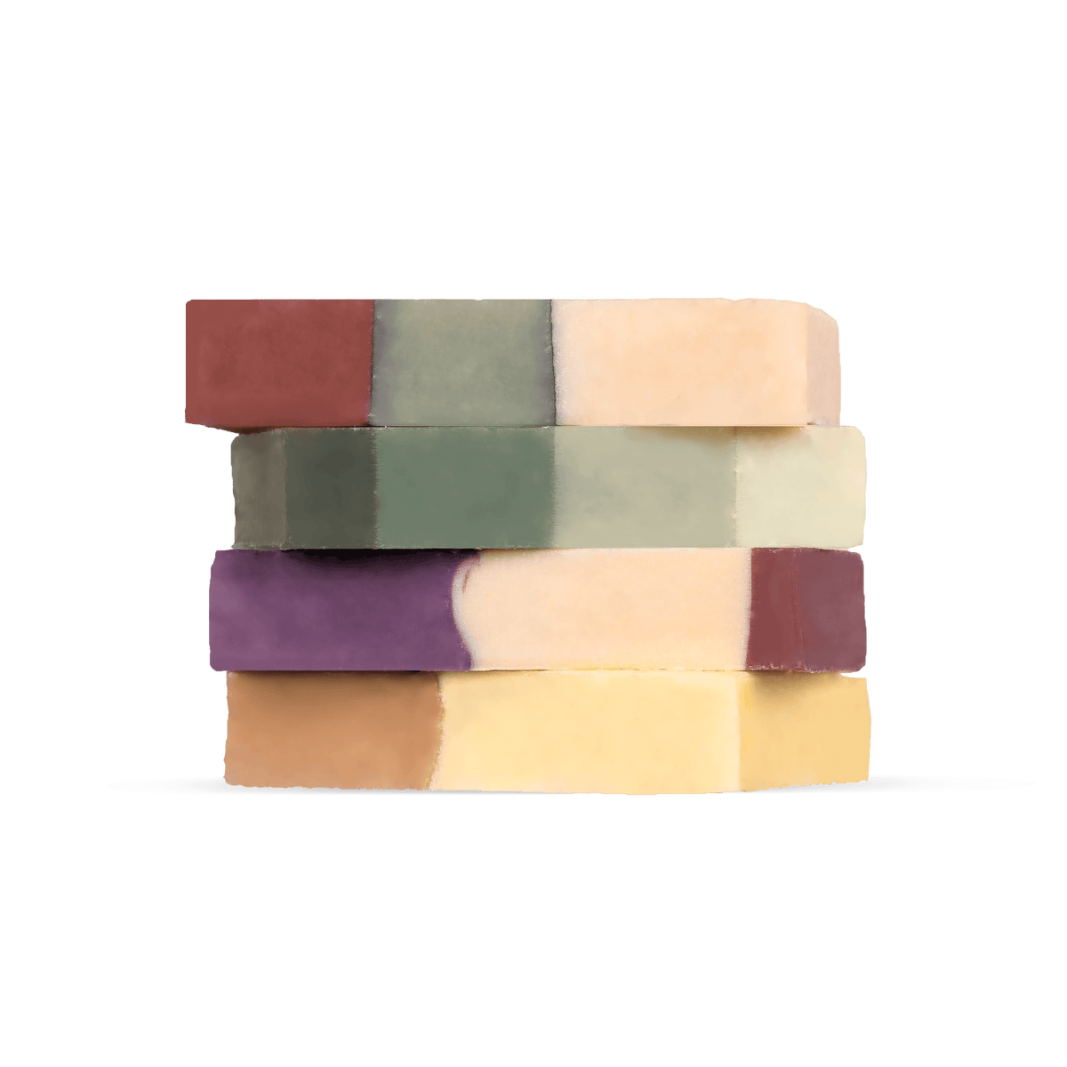 Pacha Soap's Heritage Holiday Bar Soap set out of packaging and displayed in a stack.