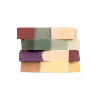 Pacha Soap's Heritage Holiday Bar Soap set out of packaging and displayed in a stack.