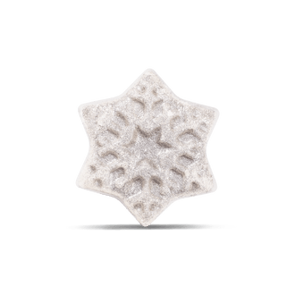 A single snowflake-shaped bath bomb with a textured, glittery finish, centered on a clean white background with a soft drop shadow.
