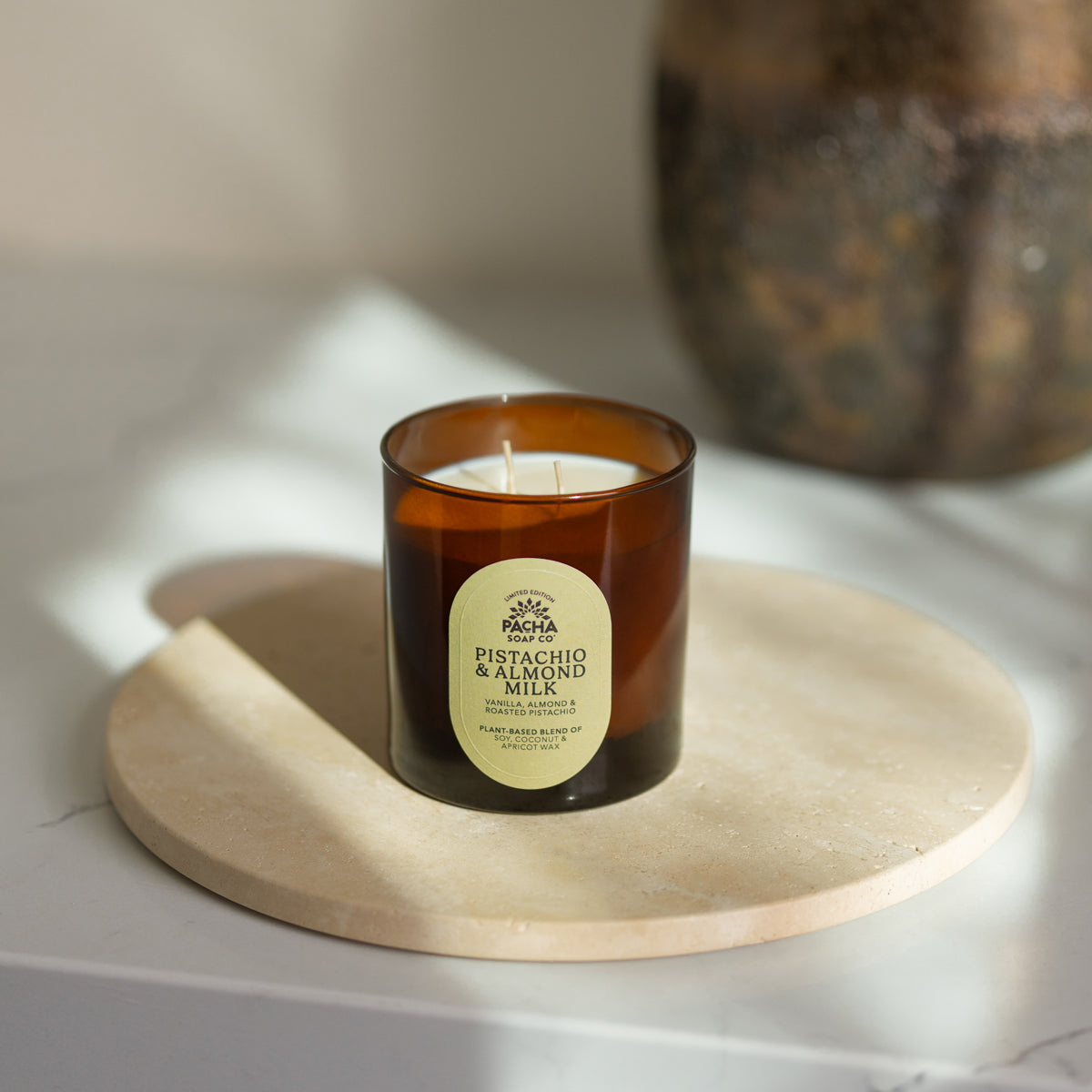 Pistachio & Almond Milk Signature Candle, Amber Glass 7 oz