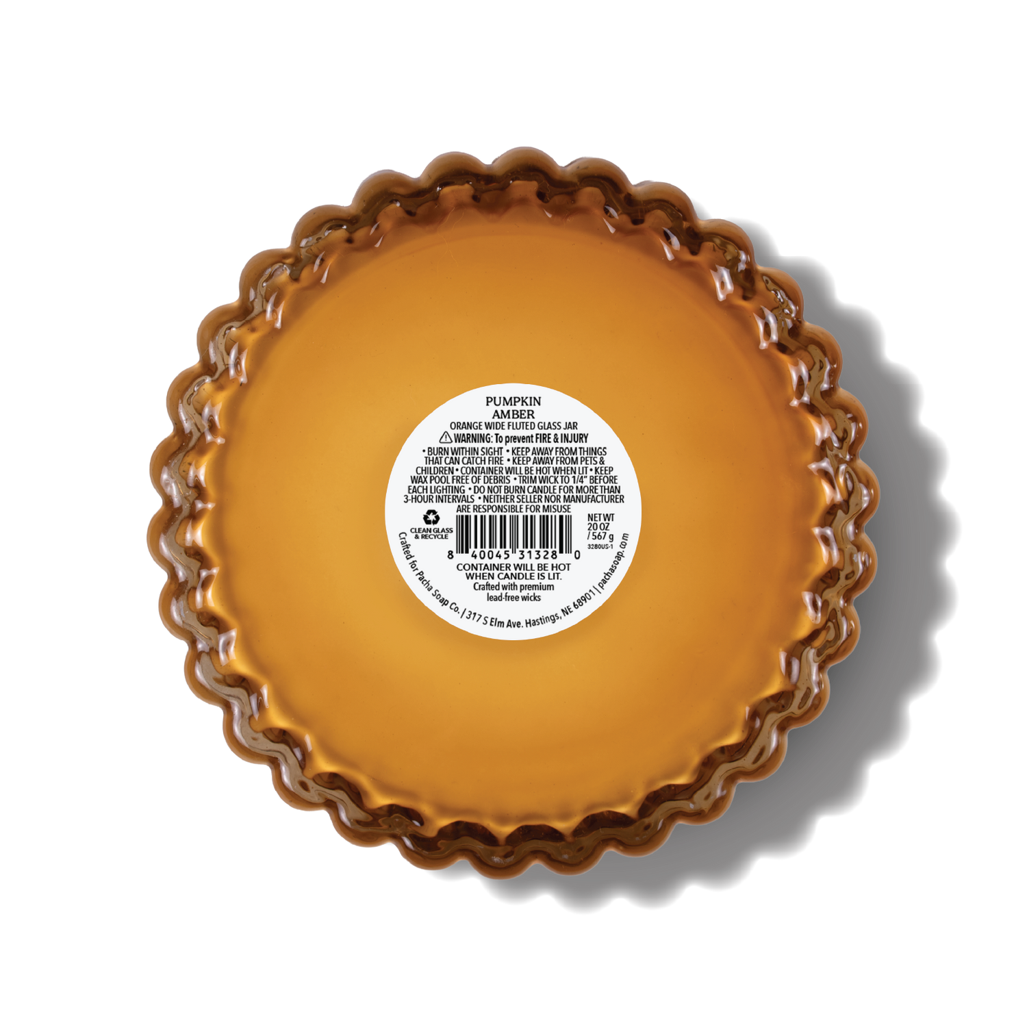 Pumpkin Amber Candle, Wide Fluted Glass 20 oz
