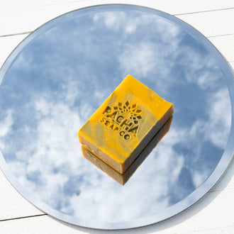 Spearmint Lemongrass Bar Soap on a mirror
